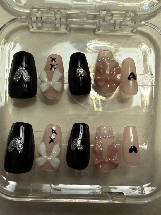 Other - Black and Nude Press-On Nails with Silver Accents